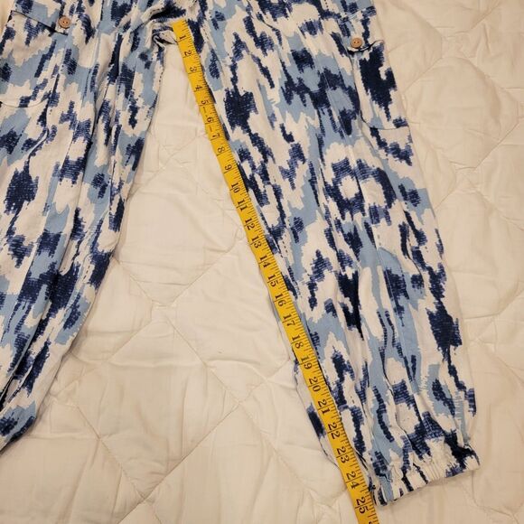 Christian Siriano Ikat Cargo Drawstring Cargo Jogger Pants Blue & White Cotton M - Picture 7 of 8